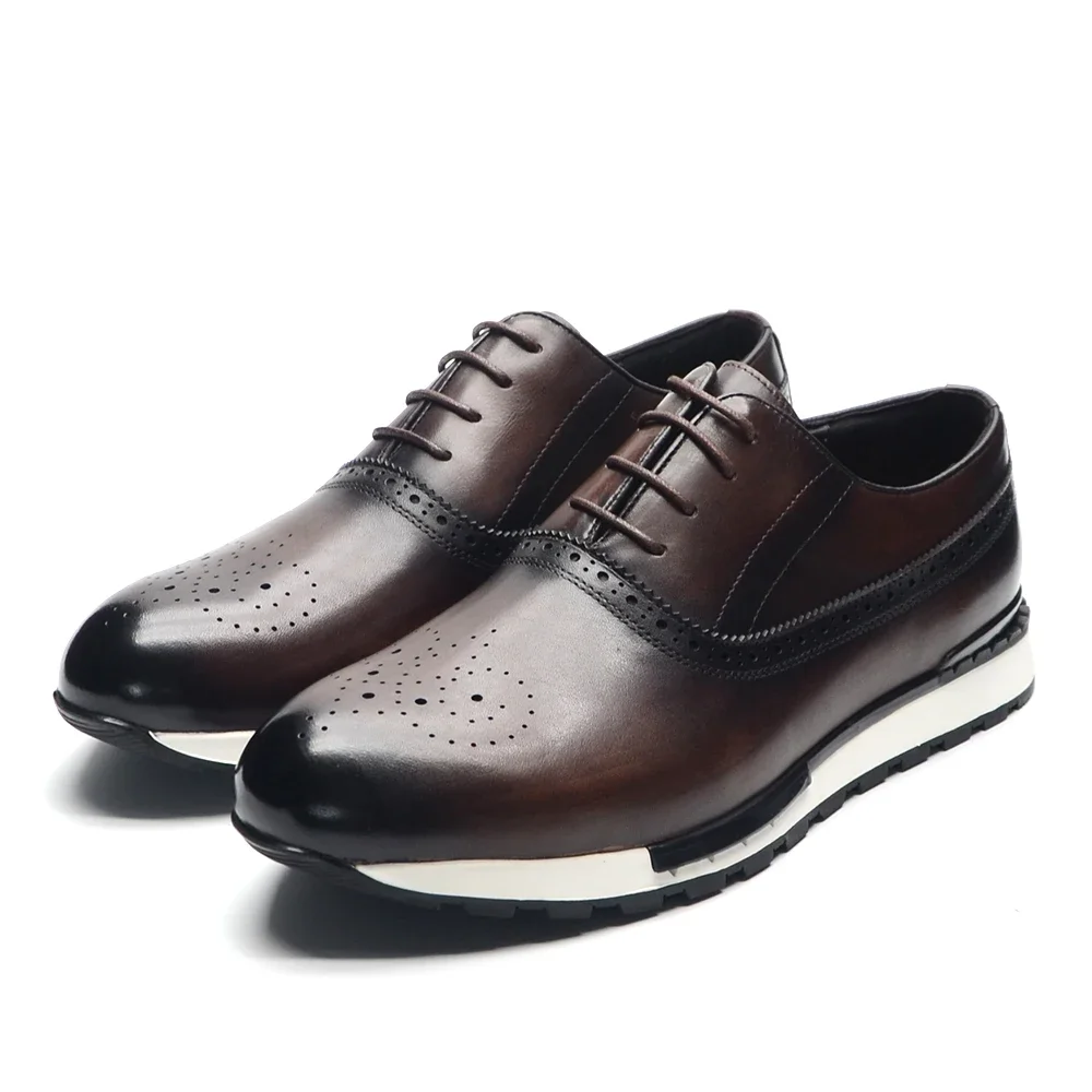 Oxford Brogue Leather - Scarpe da ginnastica Oxford in vera