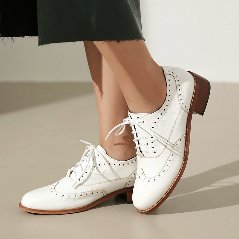 Oxford Brogue Leather - Scarpe Oxford Brogue da donna con