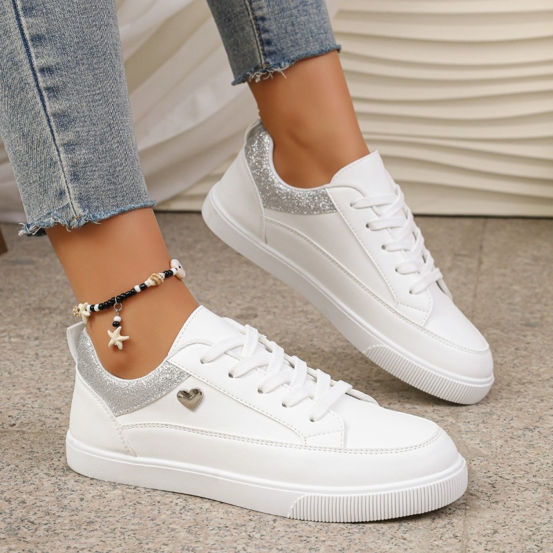 Casual Sneaker Low - Sneakers Bianche con Glitter a Forma
