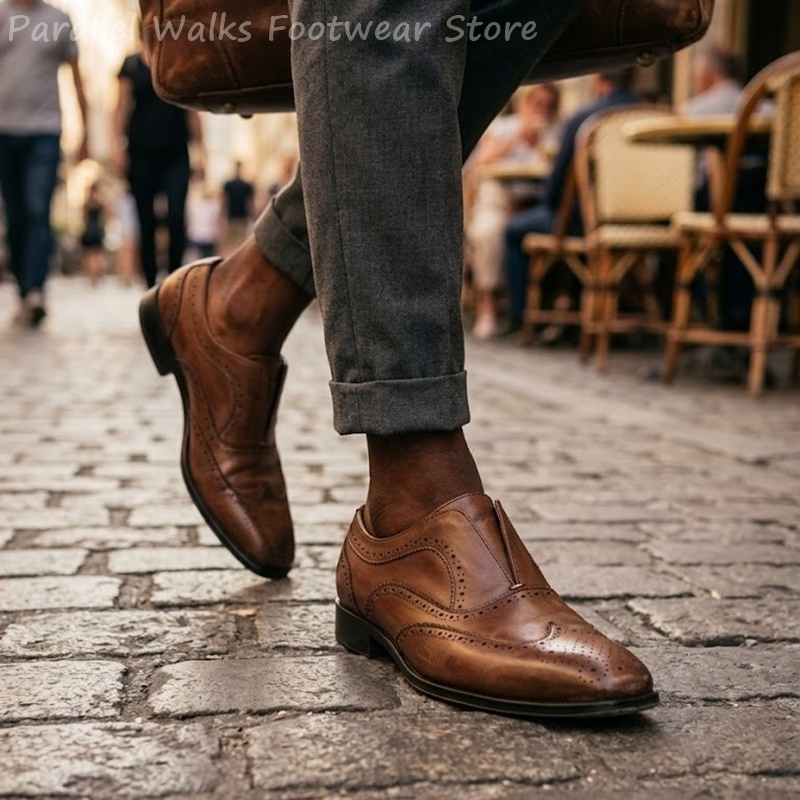Oxford Brogue Leather - Scarpe Brogue da Uomo in Pelle